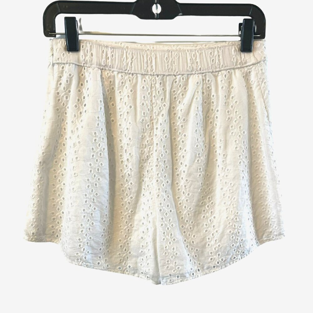 Hollister Womens White Eyelet High Rise Ruffle Faux wrap Skort M Lined side zip - Picture 2 of 5